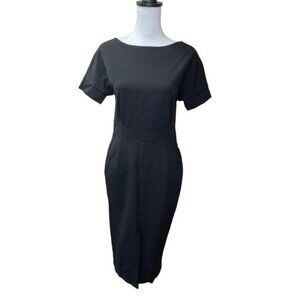 NWT PEPE RUNA Empire Waist Blk Short Sleeve Frnt Slit Pencil Dress Sz M